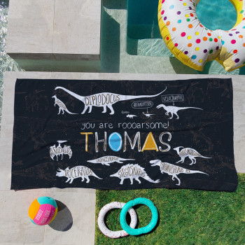 Personalised Kids Beach Towels Retro Dinosaurs