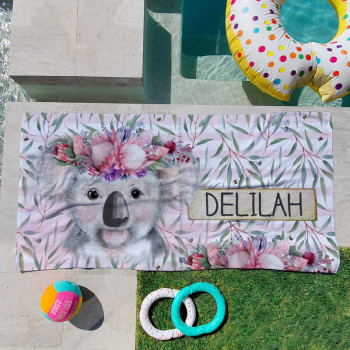 Personalised Kids Beach Towels Koala Love Floral