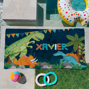 Personalised Kids Beach Towels Dinosaur Volcano