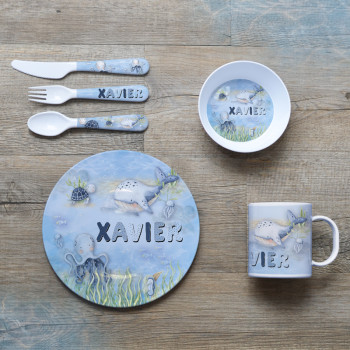 Personalised Kids MelamPersonalised Kids Melamine Dinner Set - Whale Of A Timeine Dinner Set Whale Of A Time Ocean
