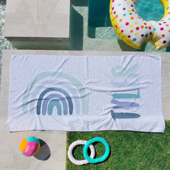 Personalised Kids Beach Towels Rainbows Blue