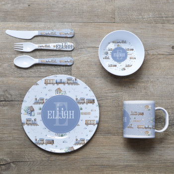 Personalised Kids Melamine Dinner Set - Here Comes The Train