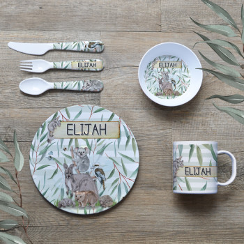 Personalised Kids Melamine Dinner Set Australian Animals