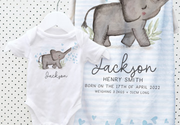 Personalised Baby Onesie & Blanket Gift Sets, baby gift, christening gift, baby keepsake, birth details on blanket, baby name on onesie, baby romper name, personalised baby gift, naming day gift, baby gift box, name on polar fleece blanket, nice baby gifts, organic cotton baby