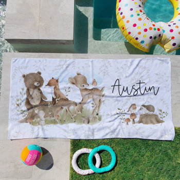 Personalised Kids Beach Towels Woodland Folk