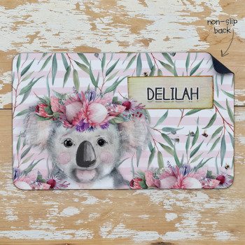 Personalised Non Slip Kids Dinner Placemats Koala Love Floral