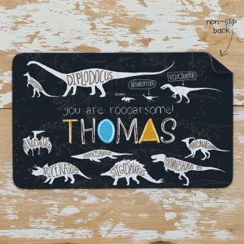 Personalised Non Slip Kids Dinner Placemats Retro Dinosaurs
