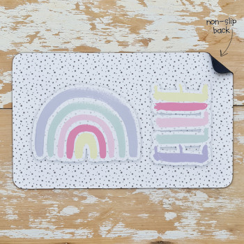 Personalised Non Slip Kids Dinner Placemats Rainbows Pink
