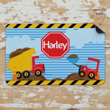 Personalised Non Slip Kids Dinner Placemats Diggers & Dumptrucks