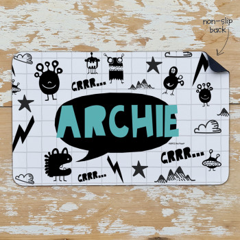 Personalised Non Slip Kids Dinner Placemats Monsters Grrr