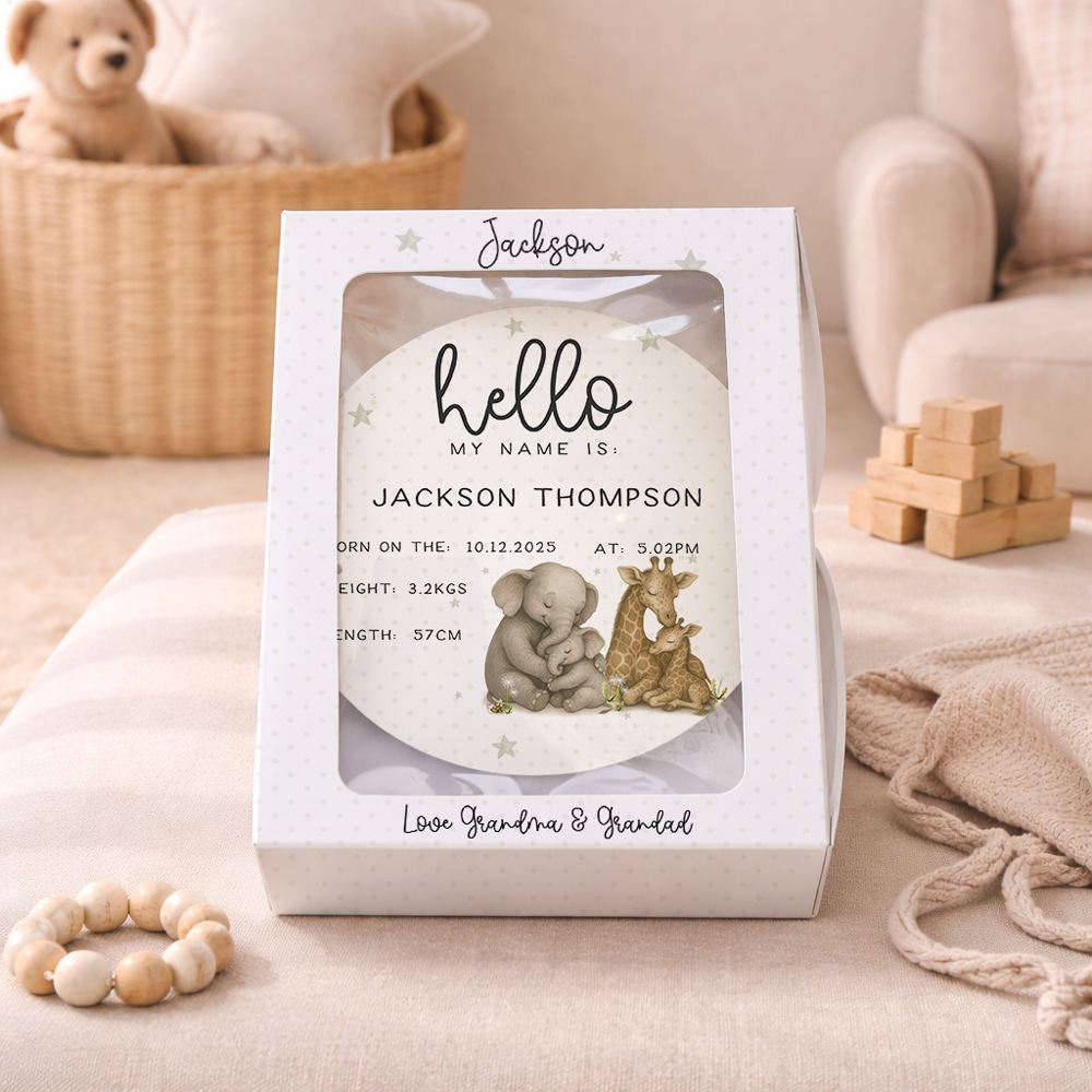 Personalised Birth Announcement Disc Gift Box Set