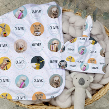 Personalised Baby Blanket & Beanie Set - Aussie Faves Blue