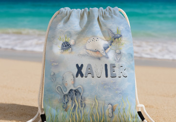 Personalised Kids Beach Drawstring Backpack