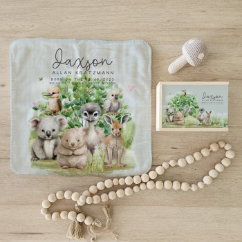 Personalised Baby Blanket & Keepsake Box Gift Sets - Australian Animals