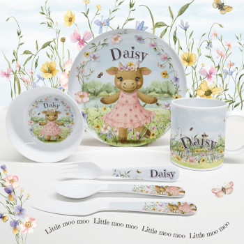 Personalised Kids Melamine Dinner Set - Little Moo Moo