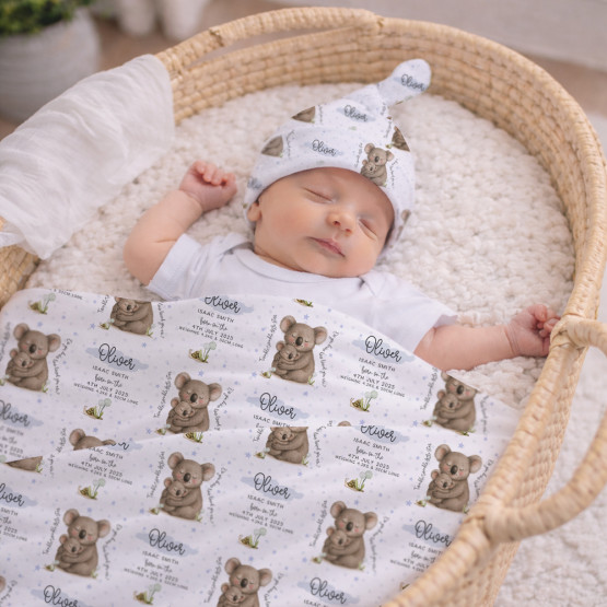Personalised Baby Keepsake Blanket & Beanie Boxed Gift Sets