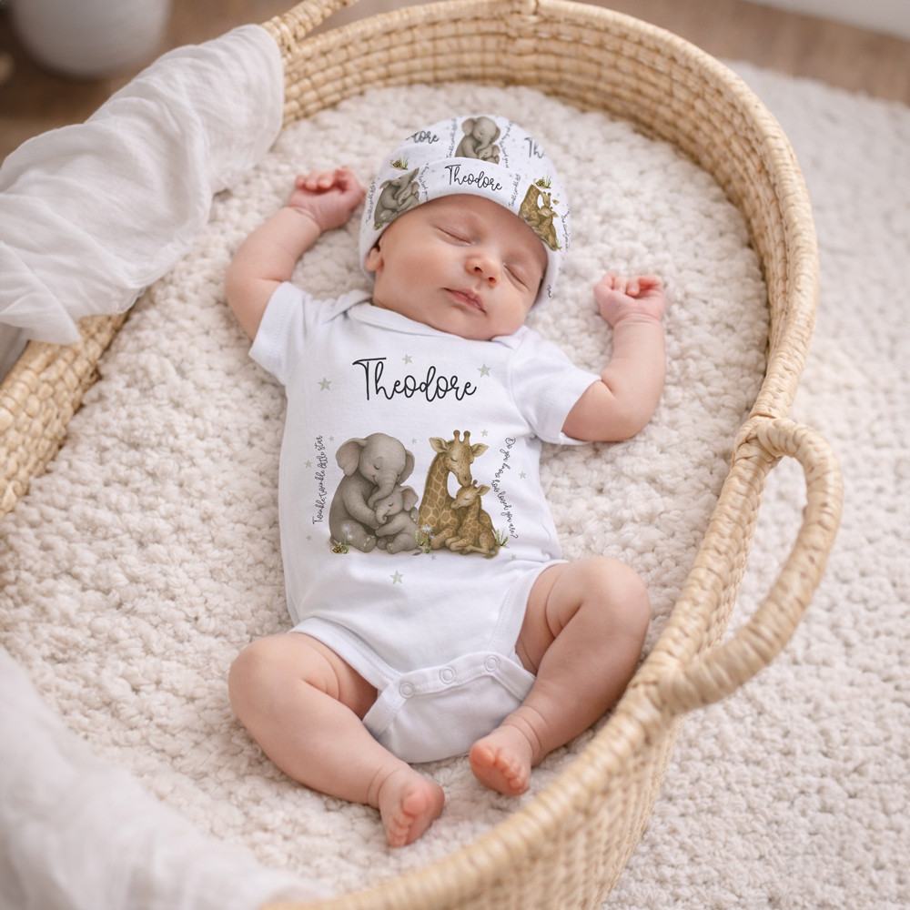Personalised Newborn Bodysuit & Beanie Gift Box Set