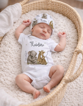 Personalised Newborn Bodysuit & Beanie Gift Box Set