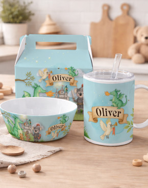 Personalised Kids Snack and Sip Melamine Bowl & Mug Set