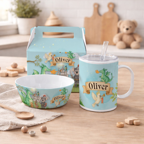 Personalised Kids Snack and Sip Melamine Bowl & Mug Set