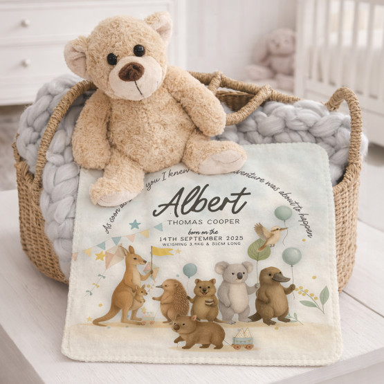 Teddy Bear & Snuggle Blanket Personalised Gift Box Set