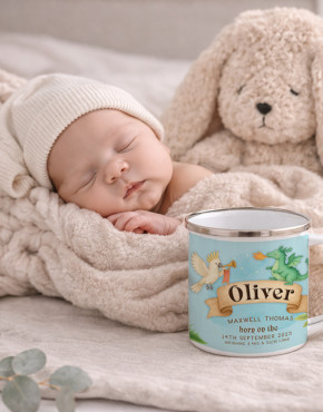 Personalised Baby Birth Details Enamel Mug