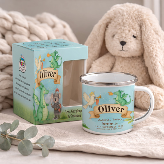 Personalised Baby Birth Details Enamel Mug
