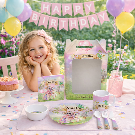Personalised Kids Birthday Melamine Dinner Set Gift Box