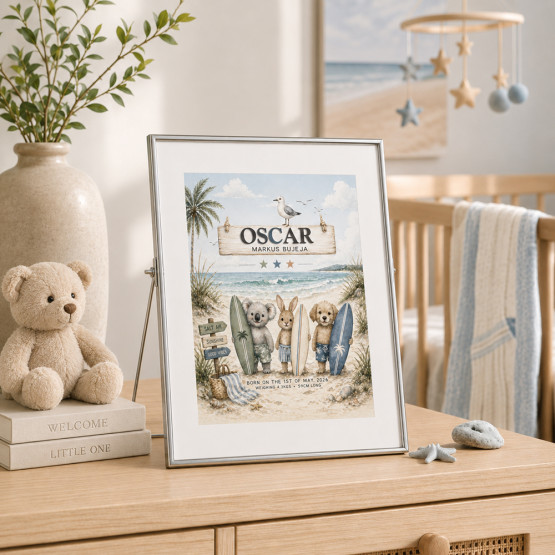 Personalised Baby & Kids Artwork in a Silver Keepsake Frame
