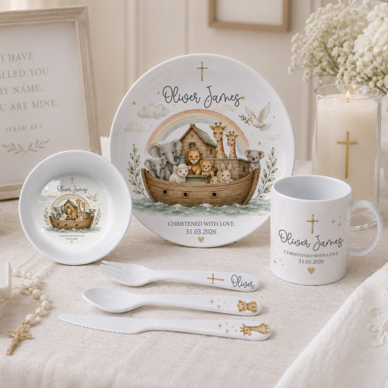 Personalised Christening, Baptism Dinner Set Gift Box