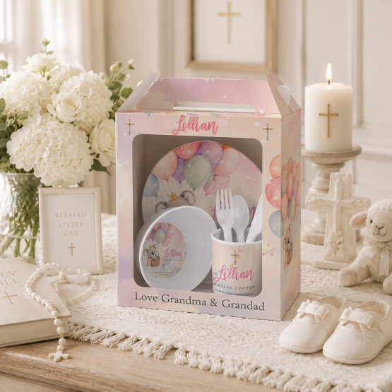 Personalised Christening Dinner Set Gift Box
