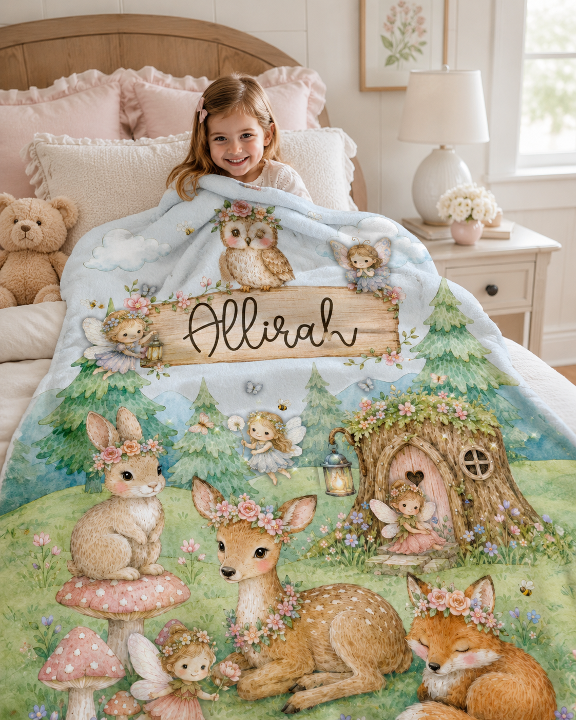 Child reading with a personalised fleece blanket