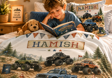 Kids Monster Truck Custom Name Blanket