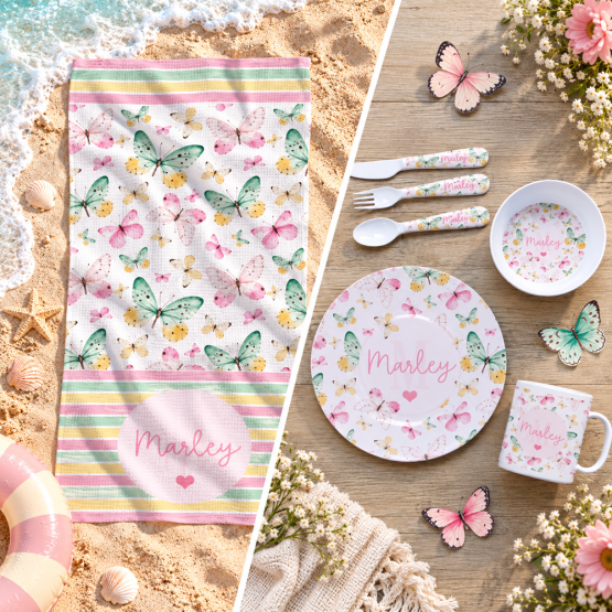 Personalised Kids Dinner Set & Beach Towel Gift Box